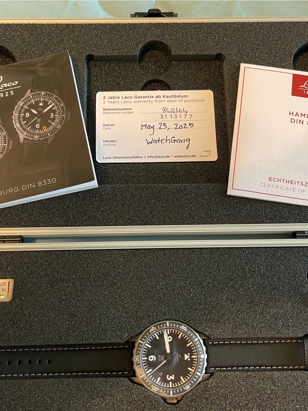 Laco Hamburg Din 8330 Limited Edition Pilot Watch, gray stainless steel case